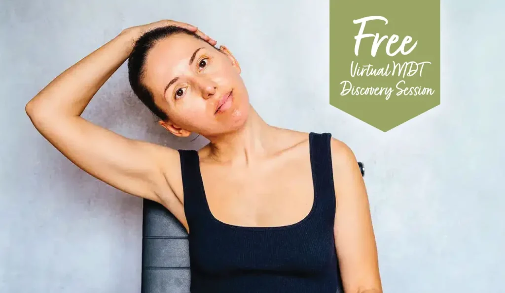 Womand doing McKenzie Method via telehealth